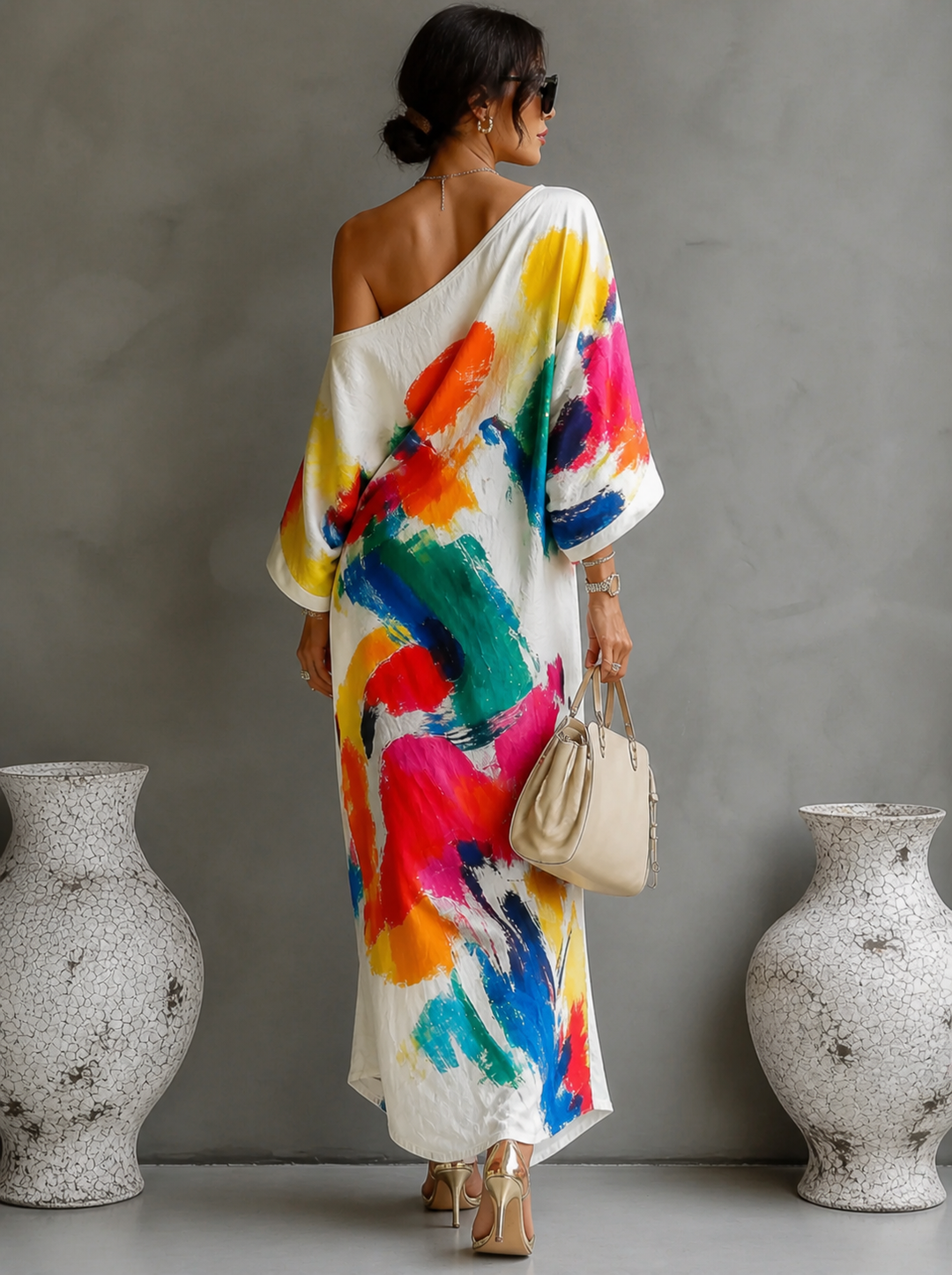 Women's Chiffon Asymmetrical Printed Maxi Dress Autumn Event Dress