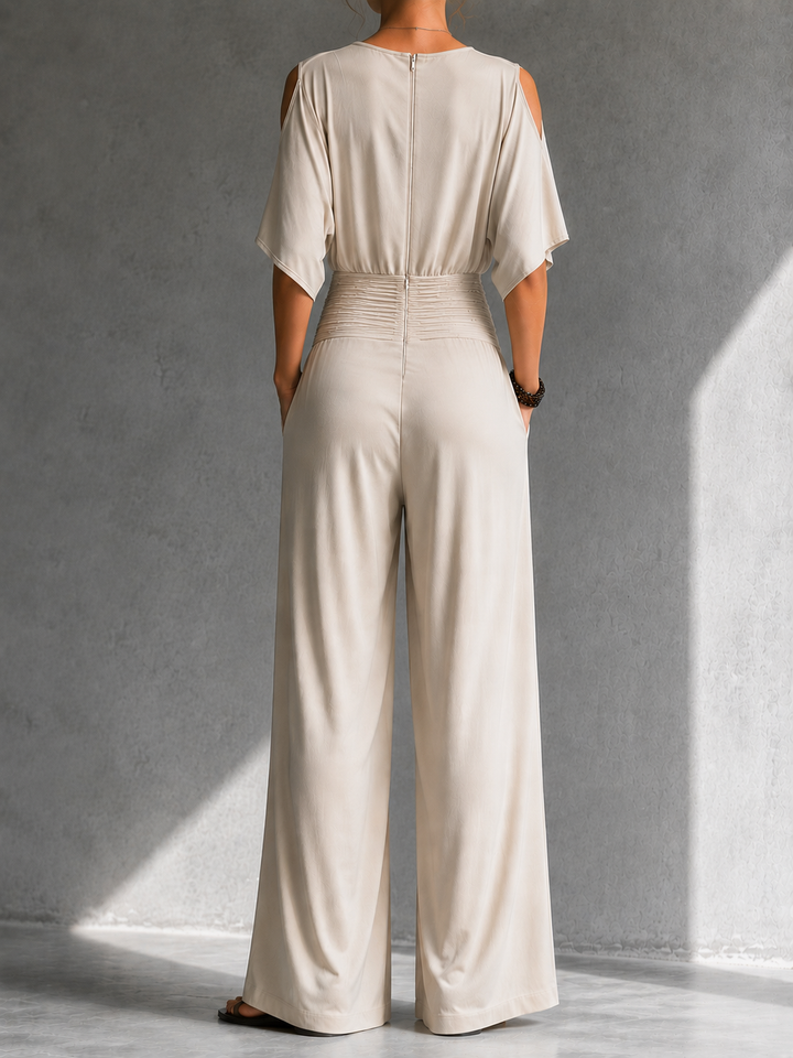 Women's Wide-Leg Crossover Jumpsuit Autumn Outfit