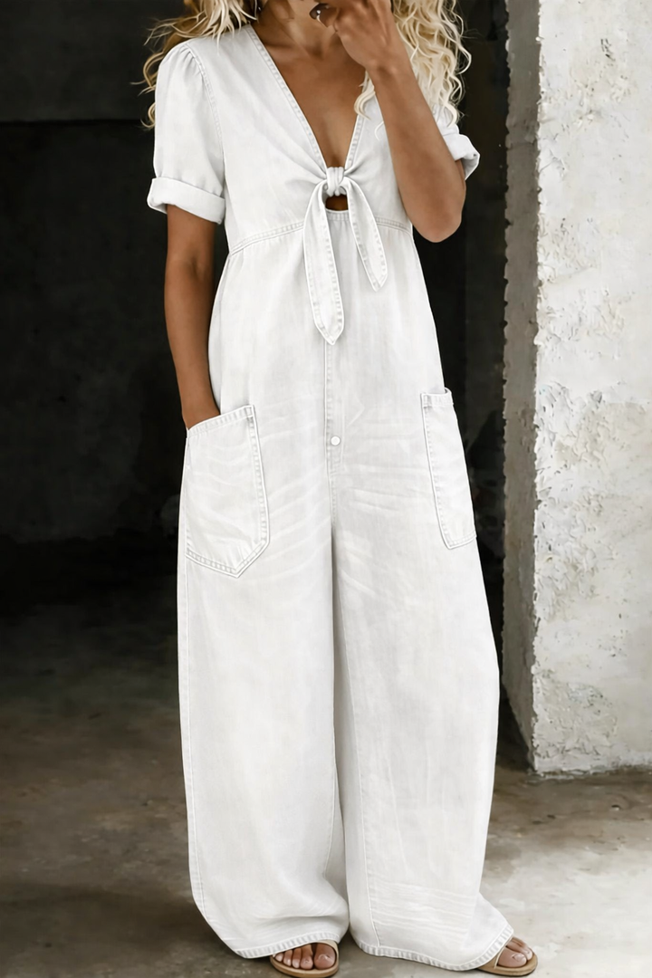Women's Cotton Wide-Leg Denim Jumpsuit Autumn Casual Outfit