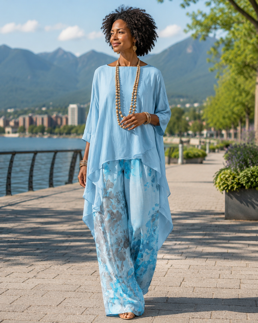Women's Floral Blouse and Wide-Leg Pants Set Autumn Outfit