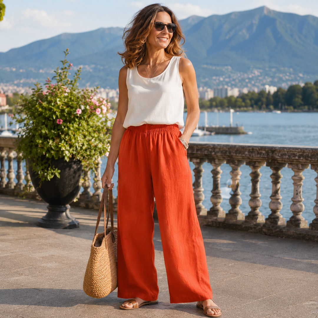 Women's Cotton Linen Palazzo Pants Autumn Loose Casual Trousers