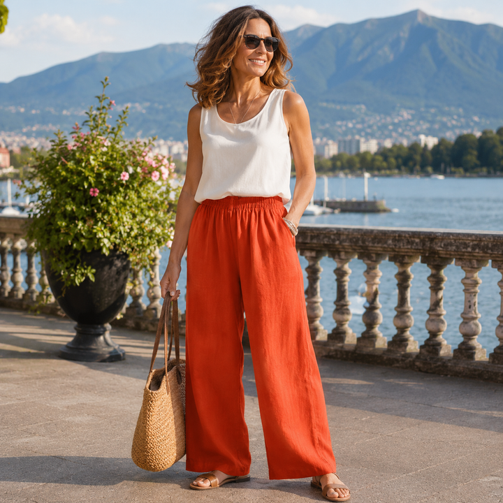 Women's Cotton Linen Palazzo Pants Autumn Loose Casual Trousers