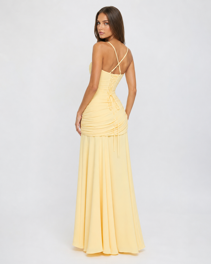 Women's Square Neck Draped Maxi Dress Autumn Evening Outfit