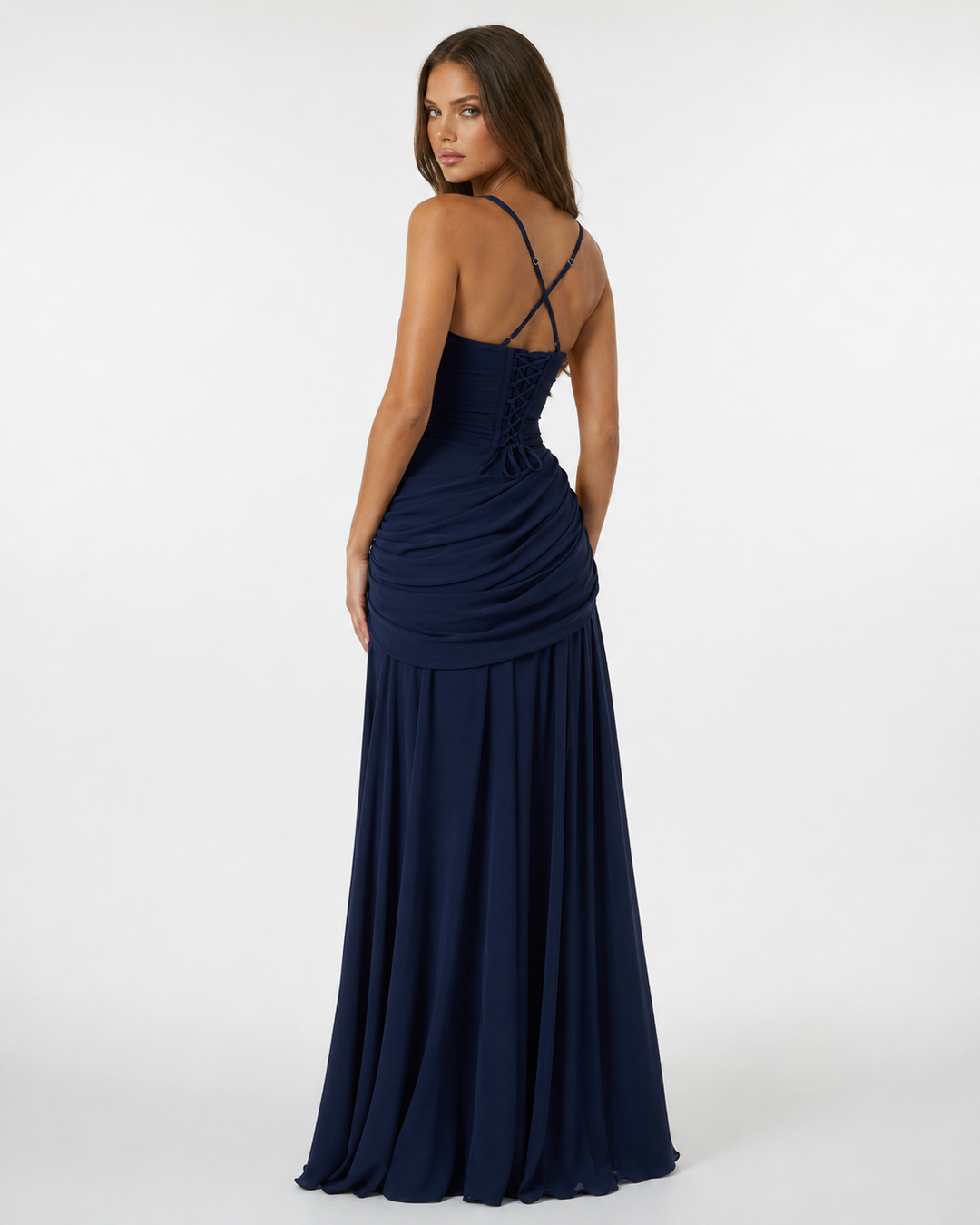Women's Square Neck Draped Maxi Dress Autumn Evening Outfit