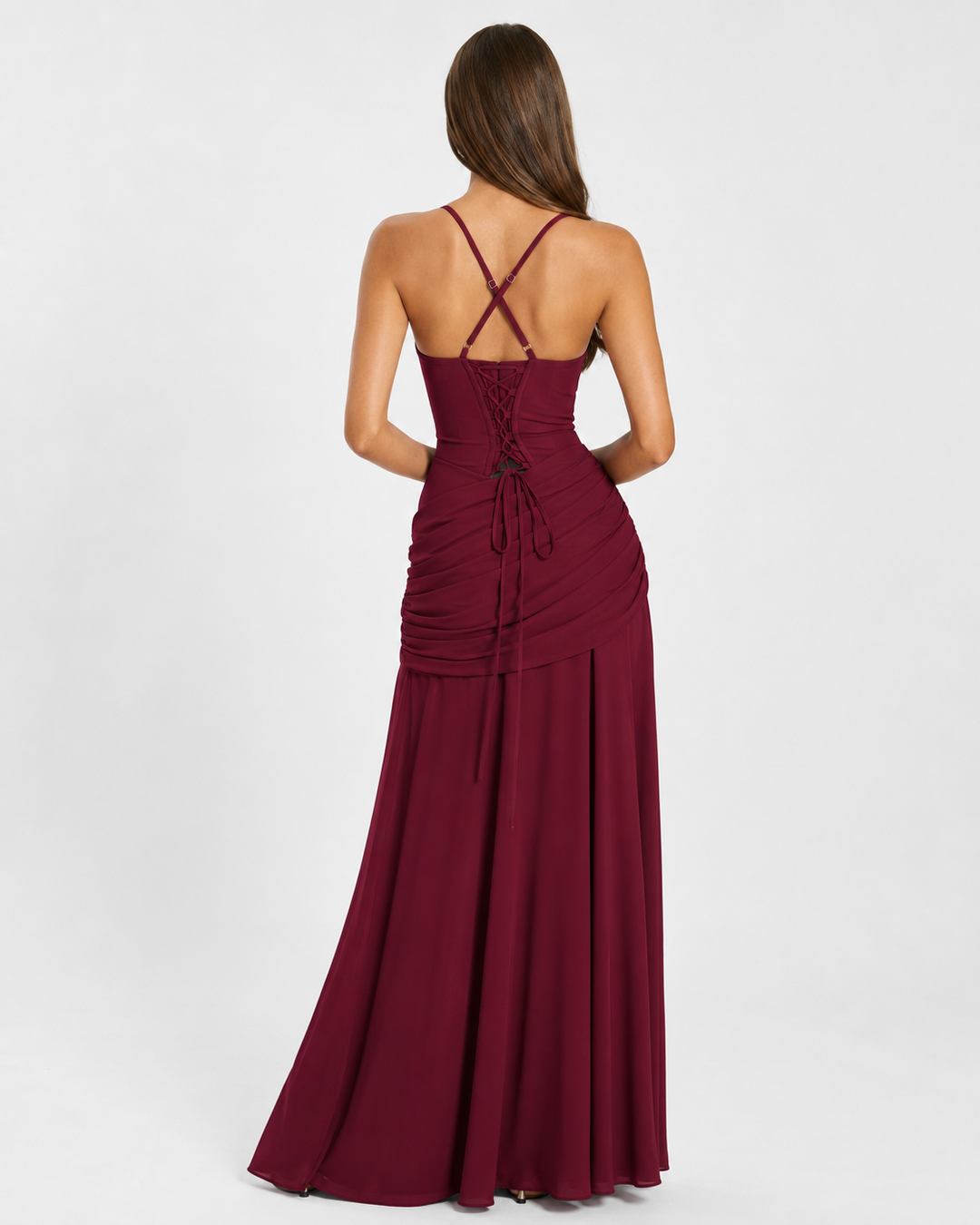 Women's Square Neck Draped Maxi Dress Autumn Evening Outfit