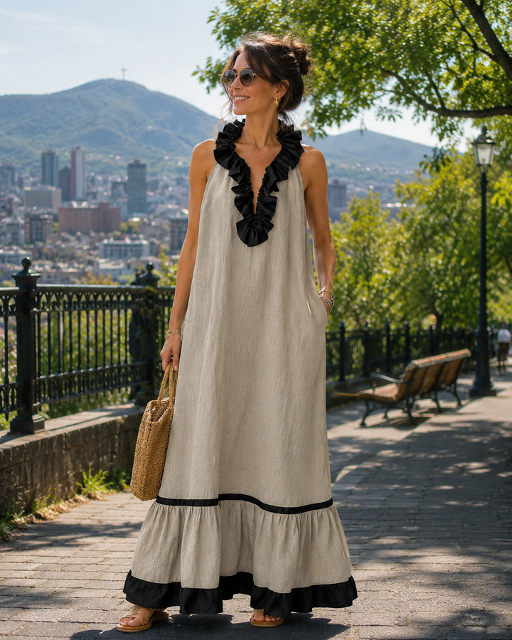 Women's Linen Halter Maxi Dress Autumn Evening Gown