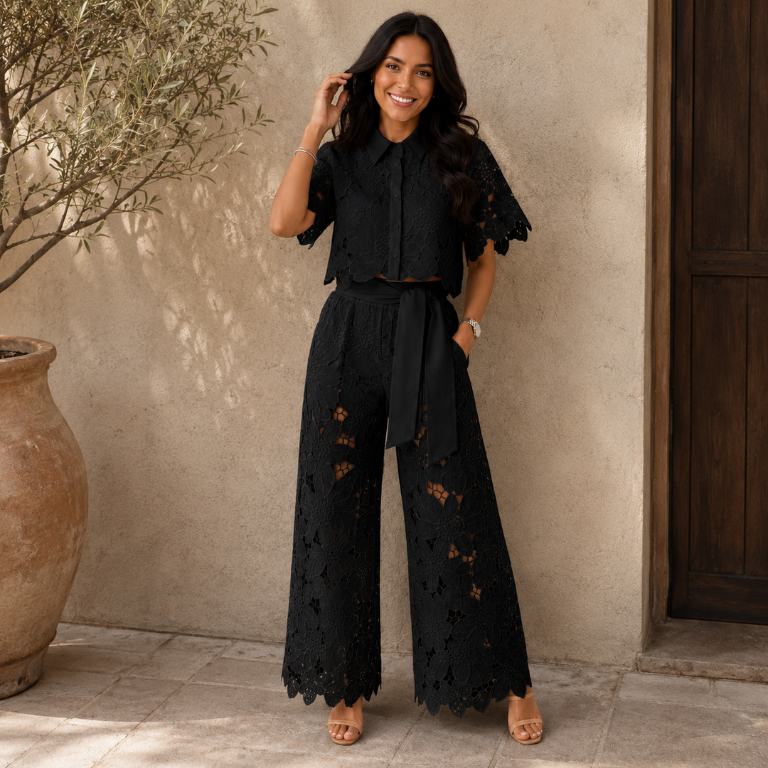 Women's Knit Top and Wide-Leg Pants Two-Piece Set Autumn Outfit