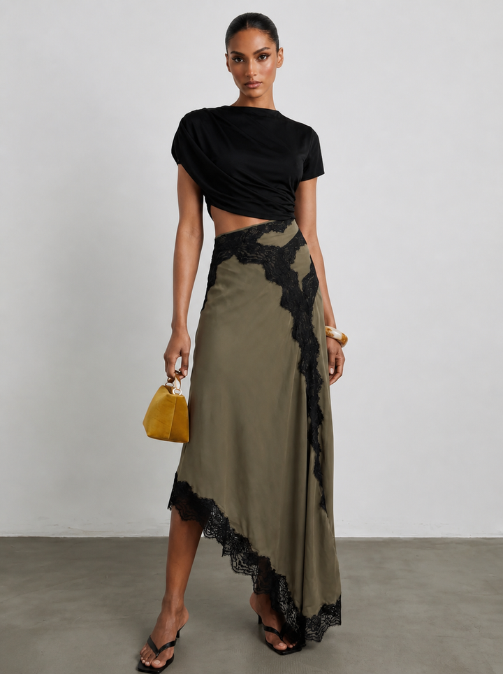 Women's Lace Two-Piece Maxi Skirt Set Autumn Evening Outfit