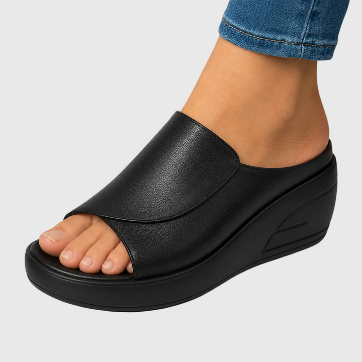Women's Leather Wedge Mules Autumn Slip-On Platform Sandals
