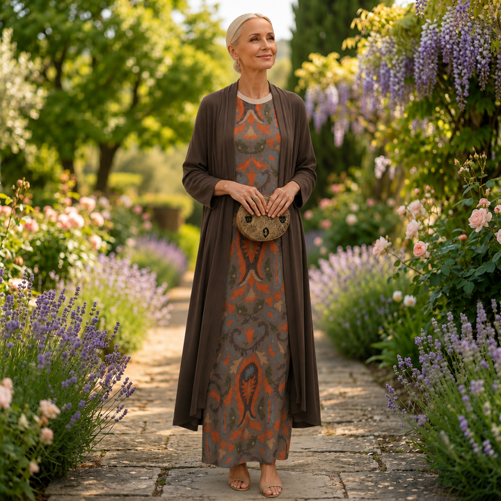 Women's Printed Maxi Dress and Vest Set Autumn Outfit