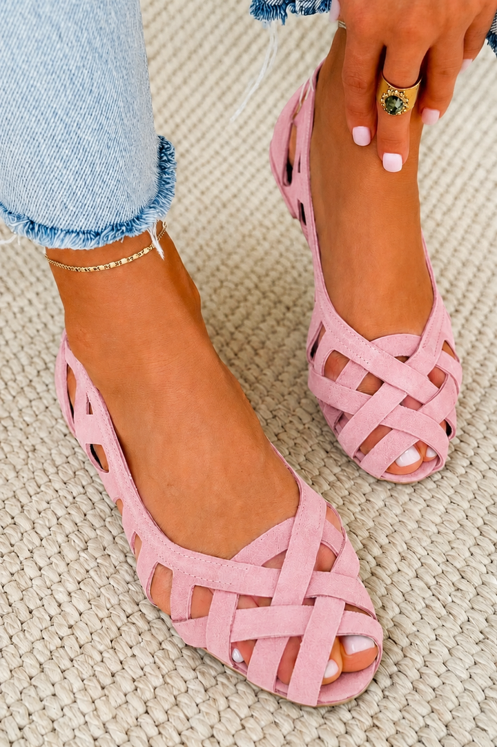 Women's Leather Braided Flat Sandals Autumn Open-Toe Walking Sandals