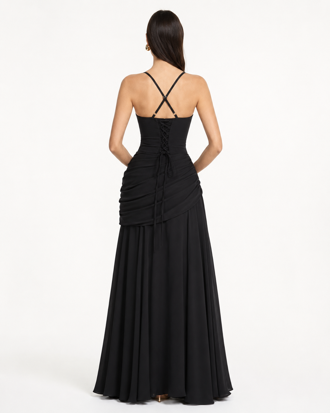 Women's Square Neck Draped Maxi Dress Autumn Evening Outfit