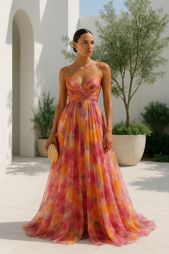 Women Cotton V-Neck Fall Formal Dress with Flowy Silhouette and Straps