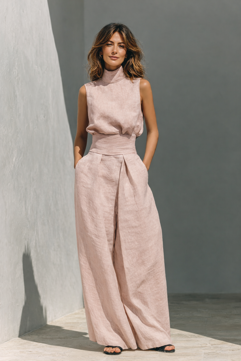 Women's Two-Piece Set with Wide-Leg Pants and High-Neck Top for Autumn
