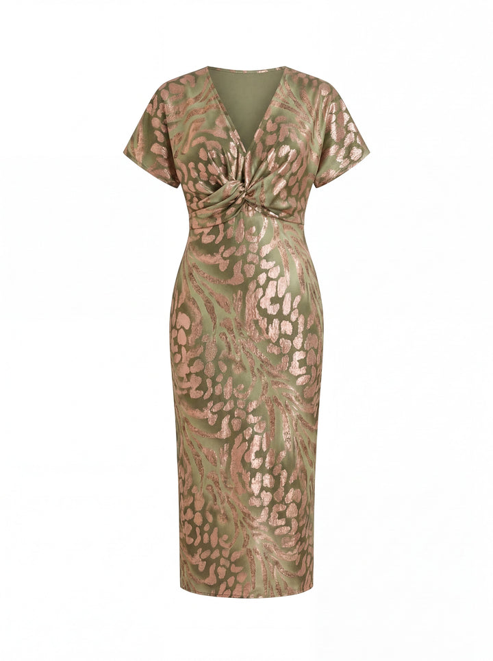 Women's Printed Midi Dress Belted Polyester Autumn Evening Outfit