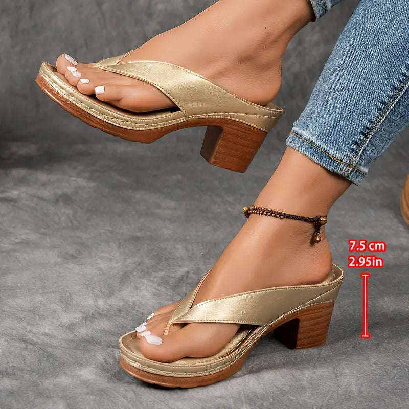 Women's Block Heel Thong Sandals Spring Heeled Flip Flops Comfortable Slip-On Toe Post Sandals