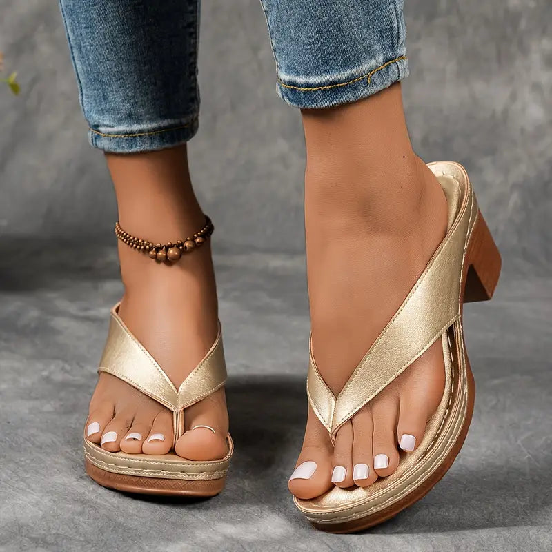 Women's Block Heel Thong Sandals Spring Heeled Flip Flops Comfortable Slip-On Toe Post Sandals