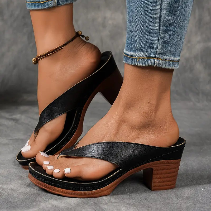 Women's Block Heel Thong Sandals Spring Heeled Flip Flops Comfortable Slip-On Toe Post Sandals