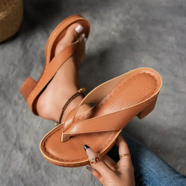 Women's Block Heel Thong Sandals Spring Heeled Flip Flops Comfortable Slip-On Toe Post Sandals