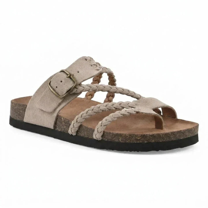 Women's Leather Flat Sandals Autumn Braided Bohemian Slingback Sandals