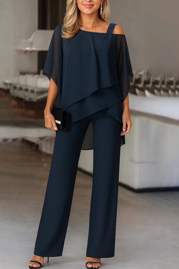 Women's Two-Piece Set with Off-Shoulder Top and Wide-Leg Pants for Autumn