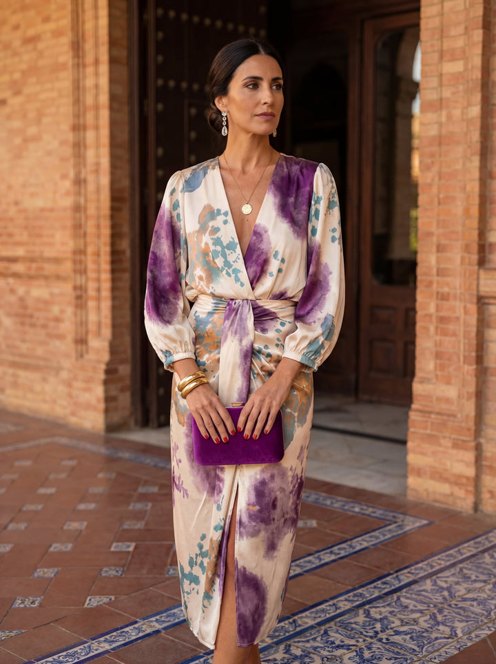 Women's Belted V-Neck Midi Wrap Dress Autumn Casual Outfit