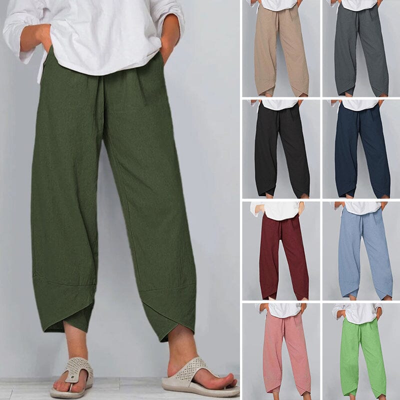Women's Cotton High-Waisted Wide-Leg Pants Autumn Boho Trousers