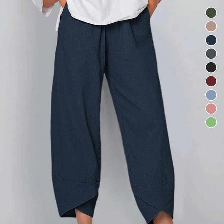 Women's Cotton High-Waisted Wide-Leg Pants Autumn Boho Trousers