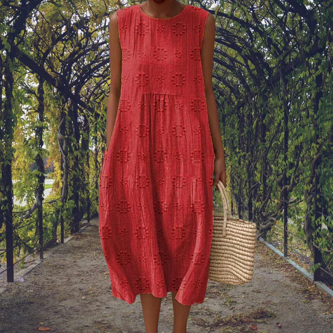 Women's Cotton Polka Dot Midi Dress for Autumn Casual Everyday Wear