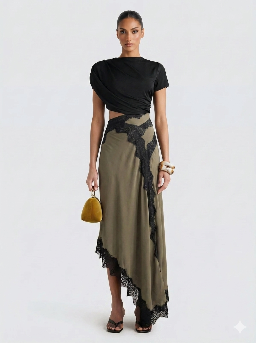 Women's Lace Two-Piece Maxi Skirt Set Autumn Evening Outfit