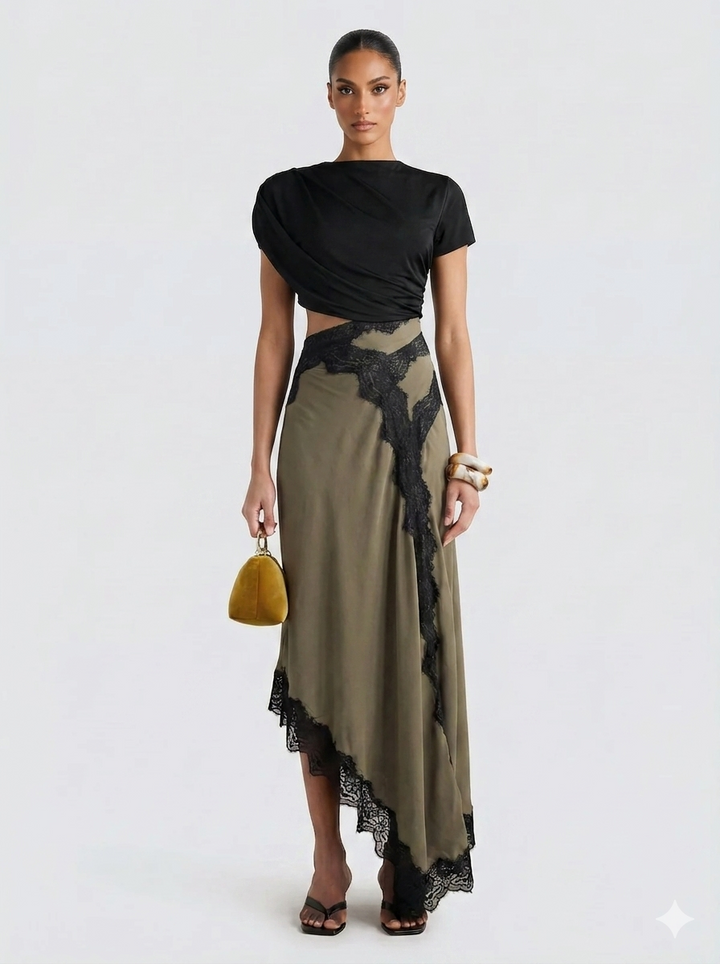 Women's Lace Two-Piece Maxi Skirt Set Autumn Evening Outfit