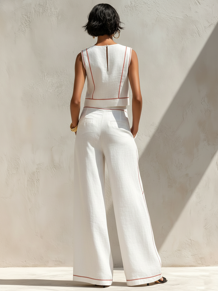 Women's Knit Sleeveless Top and Wide Leg Pants Two-Piece Set Autumn Casual Set
