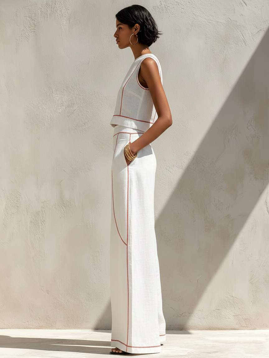 Women's Knit Sleeveless Top and Wide Leg Pants Two-Piece Set Autumn Casual Set
