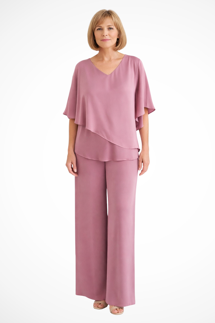 Women's Two-Piece Set with Asymmetrical Top and Wide-Leg Pants for Autumn