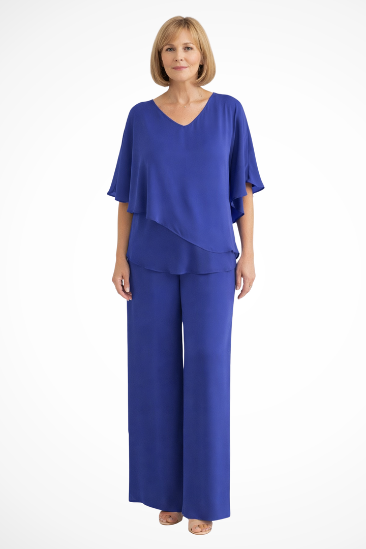 Women's Two-Piece Set with Asymmetrical Top and Wide-Leg Pants for Autumn