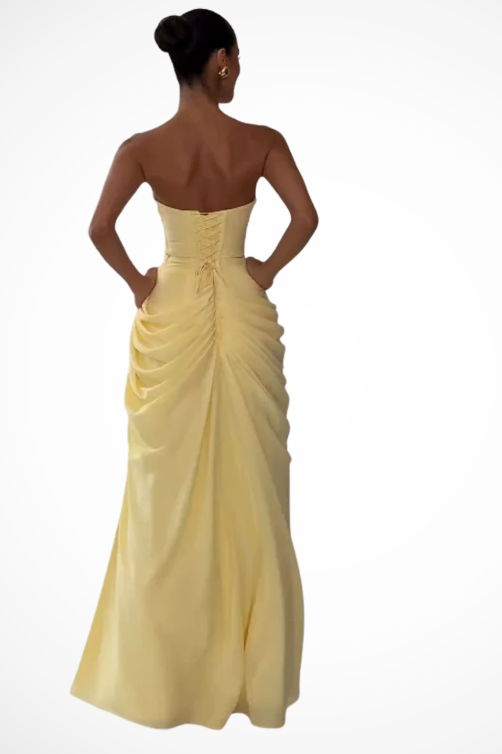 Women's Strapless Ruched Maxi Dress with Side Slit for Autumn Formal Events