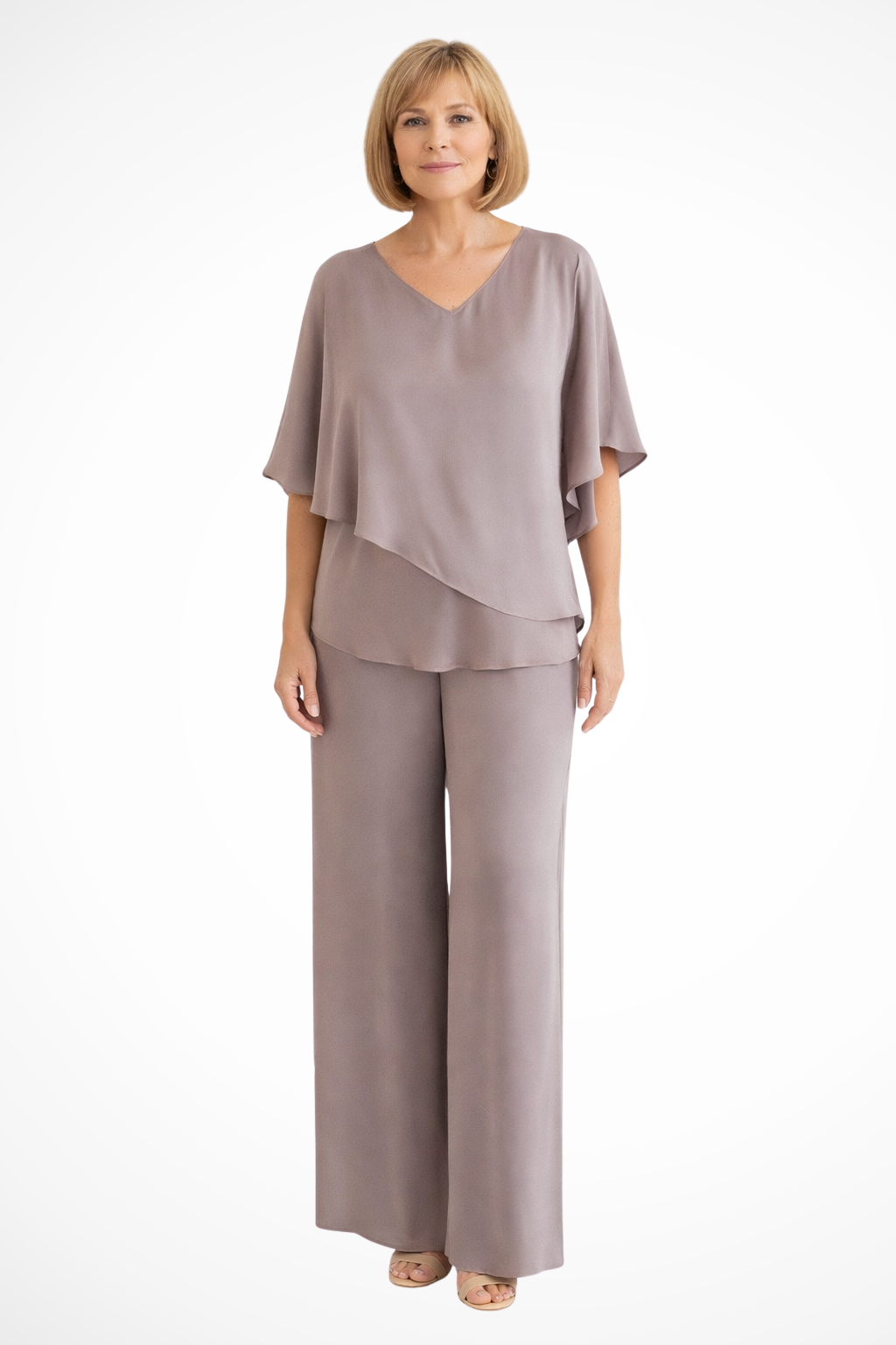 Women's Two-Piece Set with Asymmetrical Top and Wide-Leg Pants for Autumn