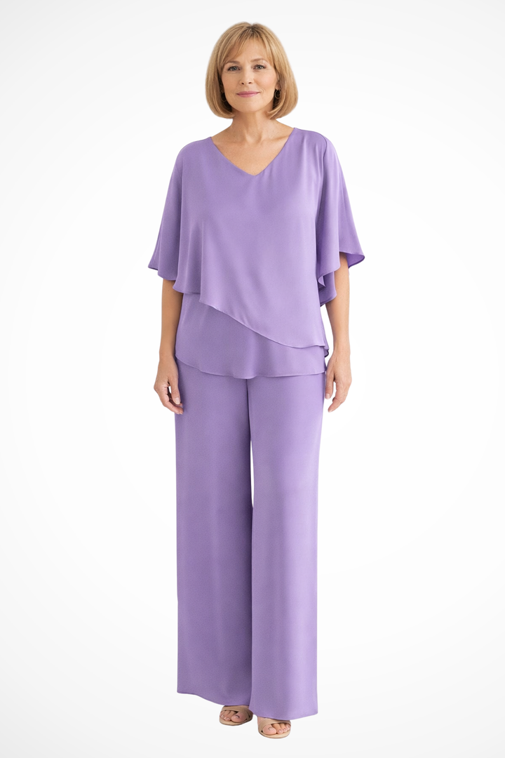 Women's Two-Piece Set with Asymmetrical Top and Wide-Leg Pants for Autumn
