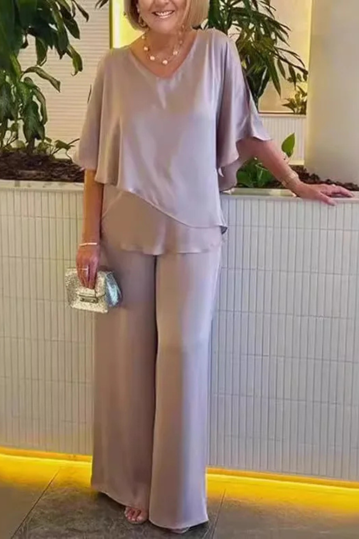Women's Two-Piece Set with Asymmetrical Top and Wide-Leg Pants for Autumn