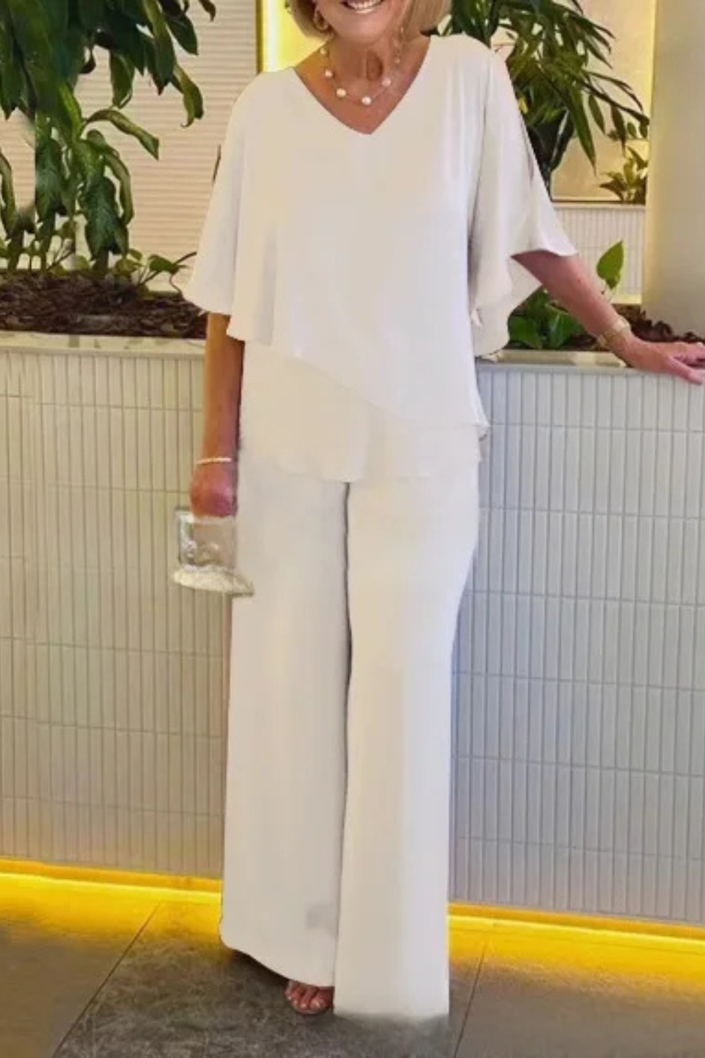 Women's Two-Piece Set with Asymmetrical Top and Wide-Leg Pants for Autumn