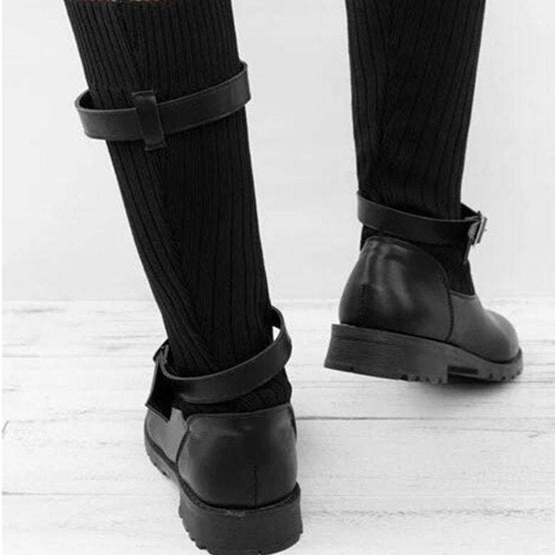 Kelly - Warm knitted wool leather boots for women