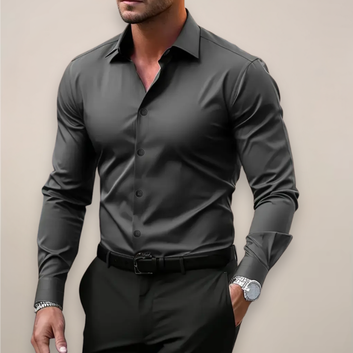 Men's Long-Sleeve Dress Shirt with Buttons and Classic Collar