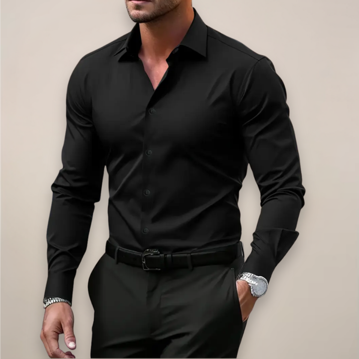 Men's Long-Sleeve Dress Shirt with Buttons and Classic Collar