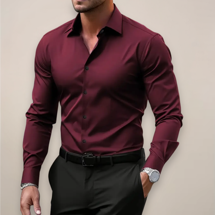 Men's Long-Sleeve Dress Shirt with Buttons and Classic Collar