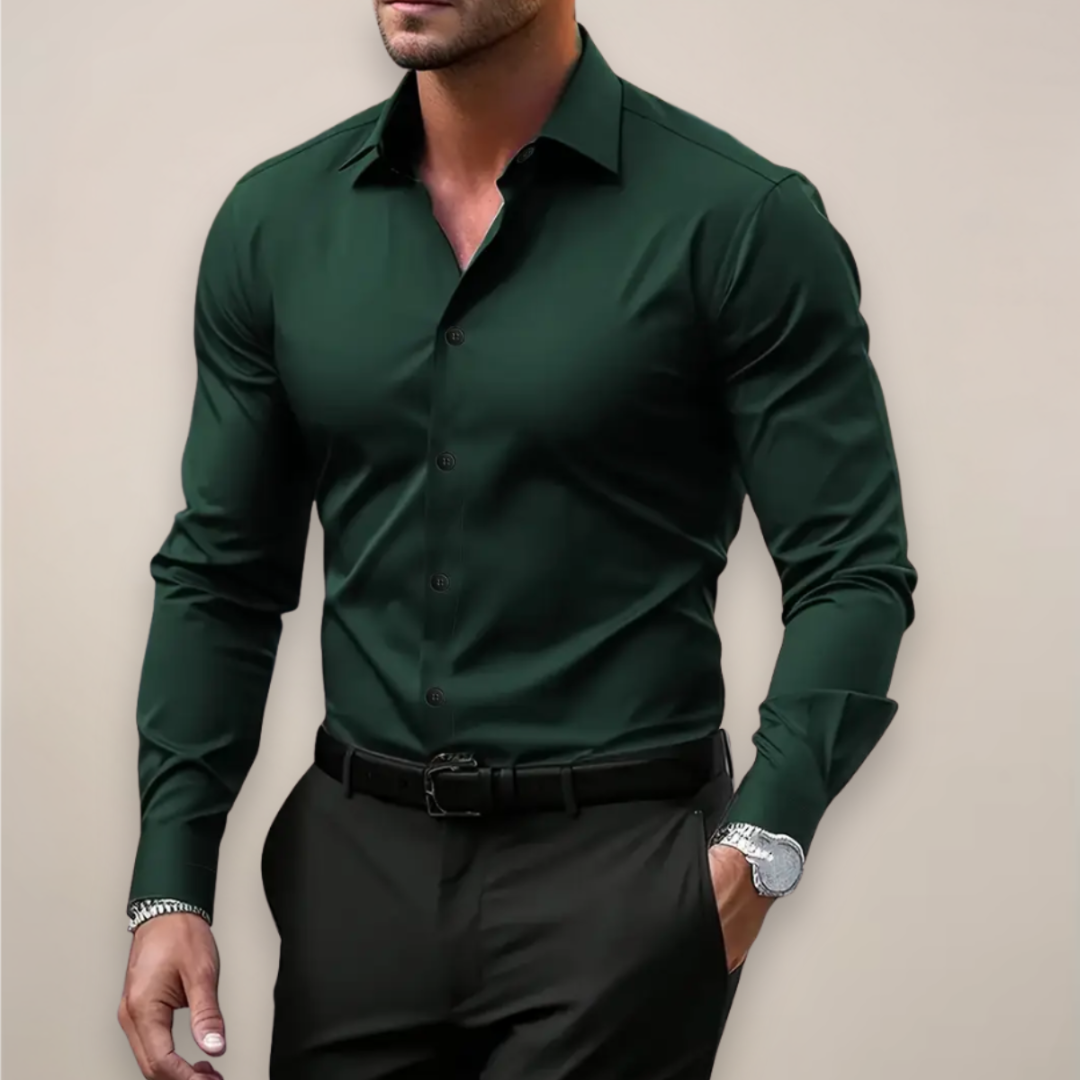 Men's Long-Sleeve Dress Shirt with Buttons and Classic Collar