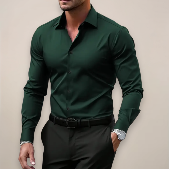 Men's Long-Sleeve Dress Shirt with Buttons and Classic Collar