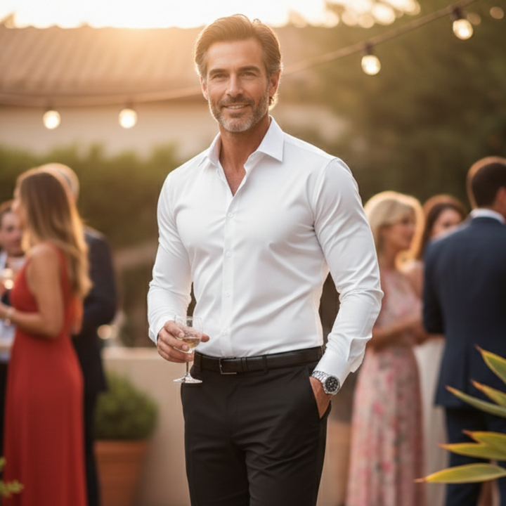 Men's Long-Sleeve Dress Shirt with Buttons and Classic Collar