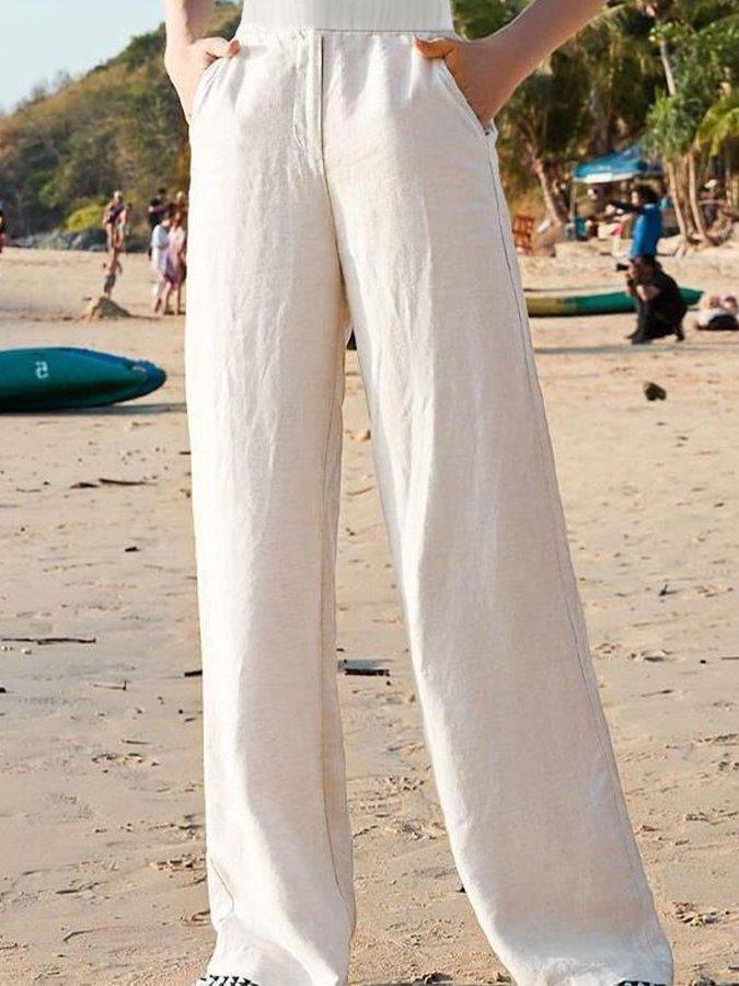 Women's Cotton Wide-Leg Pants with Elastic Waistband for Autumn Casual Wear