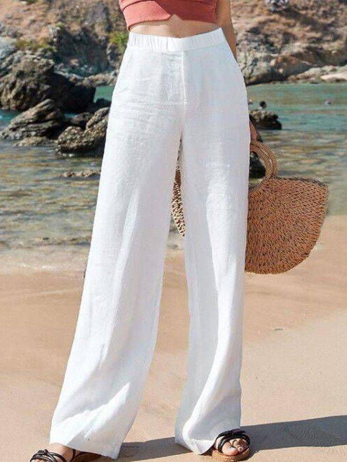 Women's Cotton Wide-Leg Pants with Elastic Waistband for Autumn Casual Wear