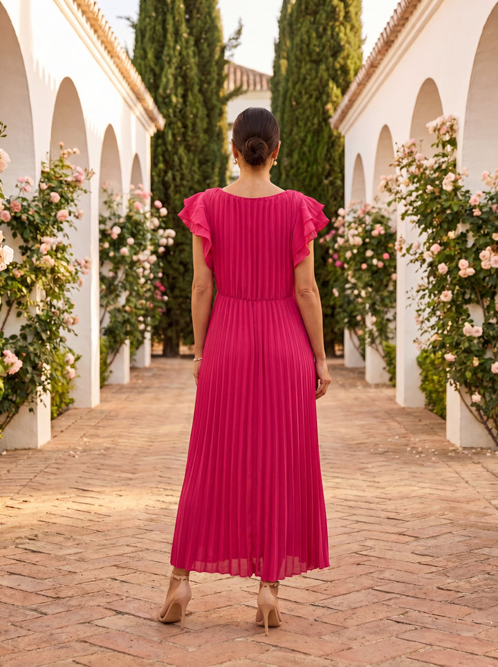 Women's Pleated Maxi Evening Dress Polyester Autumn Formal Gown